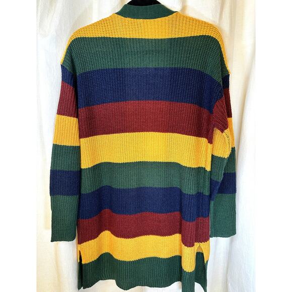 VINTAGE Sz 1X Y2K Rugby Stripe Cardigan Sweater Blokecore Ivy League Grandpacore - Picture 2 of 3